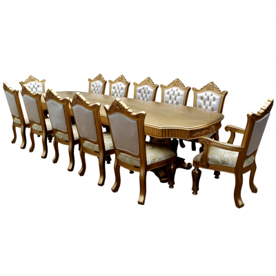 ROYAL CLASSIC FURNITURE CARVED DINING TABLE SET 12 CHAIRS