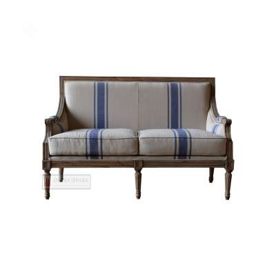 St. Germain French Style Blue Stripe Linen Louis XVI Sofa Furniture