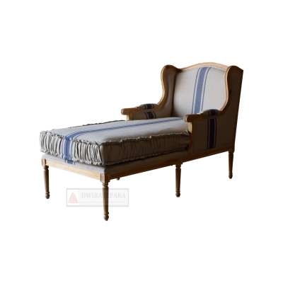 FRENCH FURNITURE CHAISE LOUNGE BLUE STRIPE LINEN